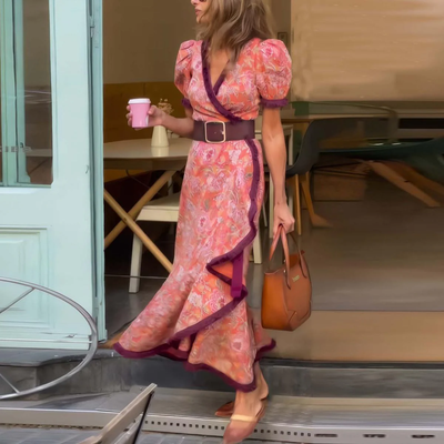 Jane™ | Elegant Pink Short Sleeve Maxi Dress