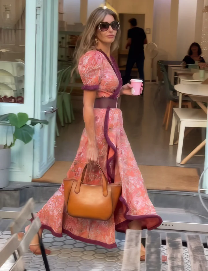 Jane™ | Elegant Pink Short Sleeve Maxi Dress