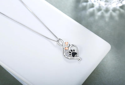 Lucky Paw Necklace with Heart, Bone & Infinity – “Always in My Heart” Pendant