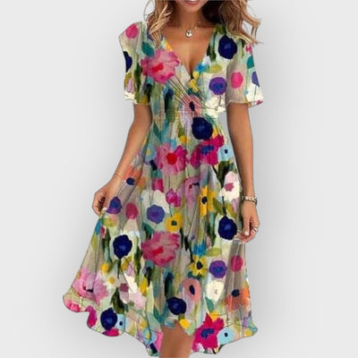 Daisy | Stylish V-Neck Floral Midi Dress