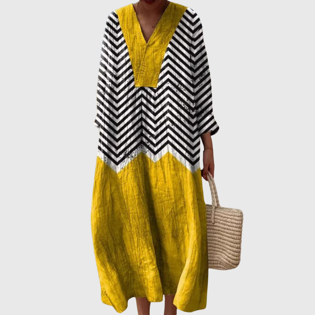 Susan - Chevron Contrast Relaxed Midi Dress