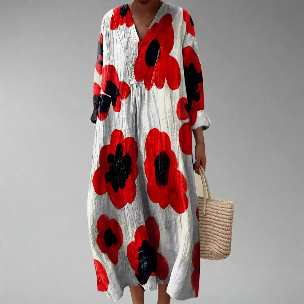 Diane - Bold Poppy Print Cotton Maxi Dress