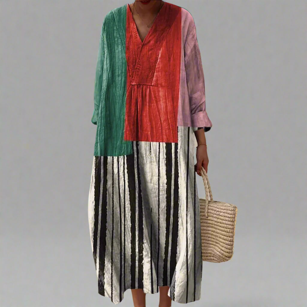 Denise - Colourblock Striped Cotton Maxi Dress