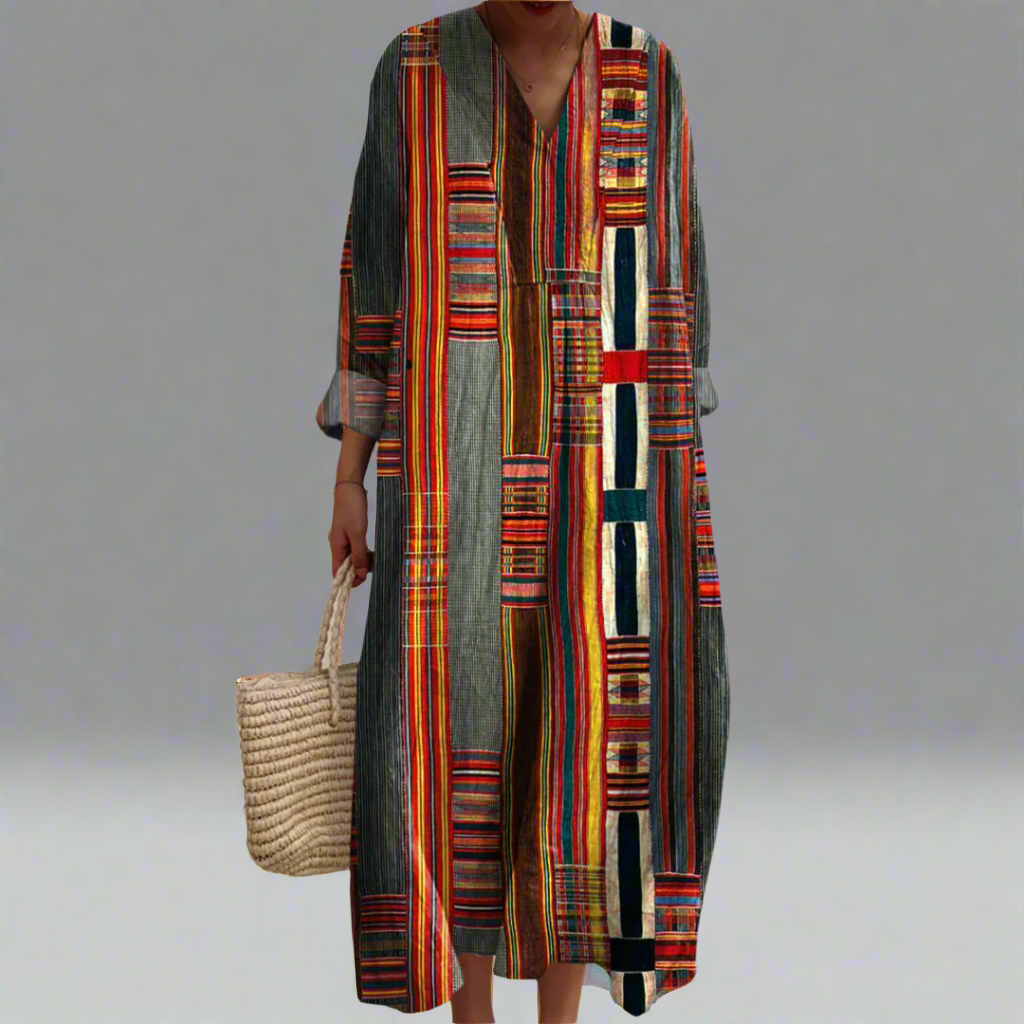 Sandra - Geometric Stripe Boho Maxi Dress