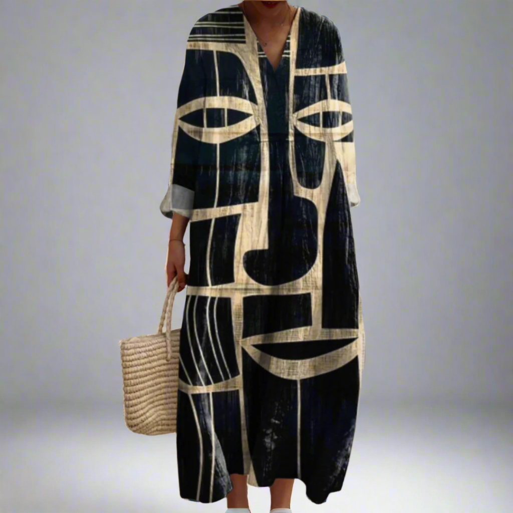 Sharon - Tribal-Inspired Artistic Midi Dress