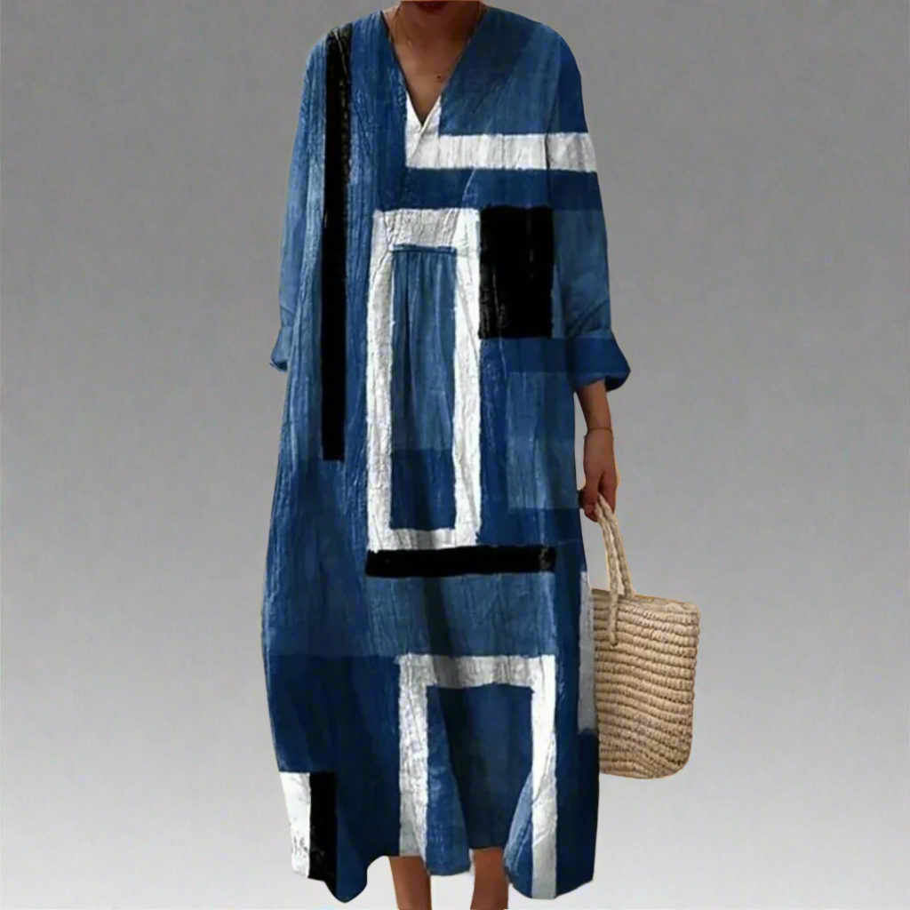 Monique™ | Abstract Navy Blue Loose Maxi Dress