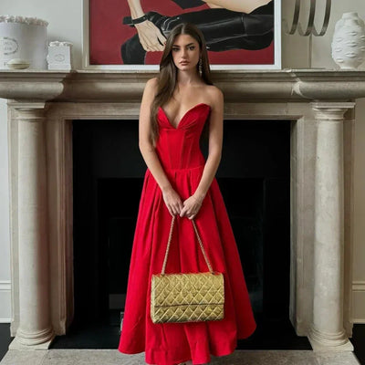 Rafaela - Sleek Strapless Pleated Midi Dress