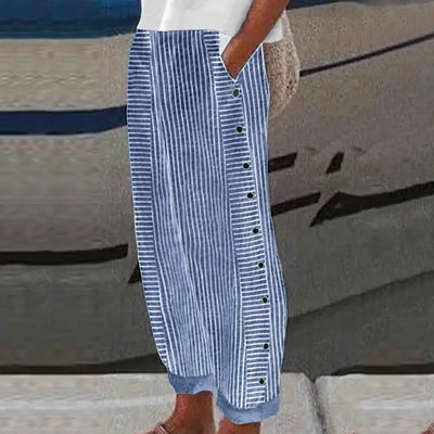 Anna - Seabreeze Stripe Button Trousers