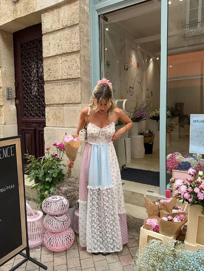 Cyrille - Elegant Strappy Patchwork Maxi Dress