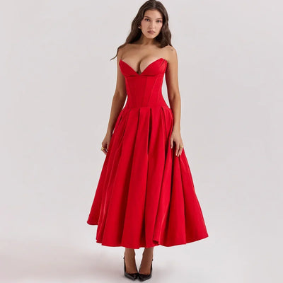 Rafaela - Sleek Strapless Pleated Midi Dress