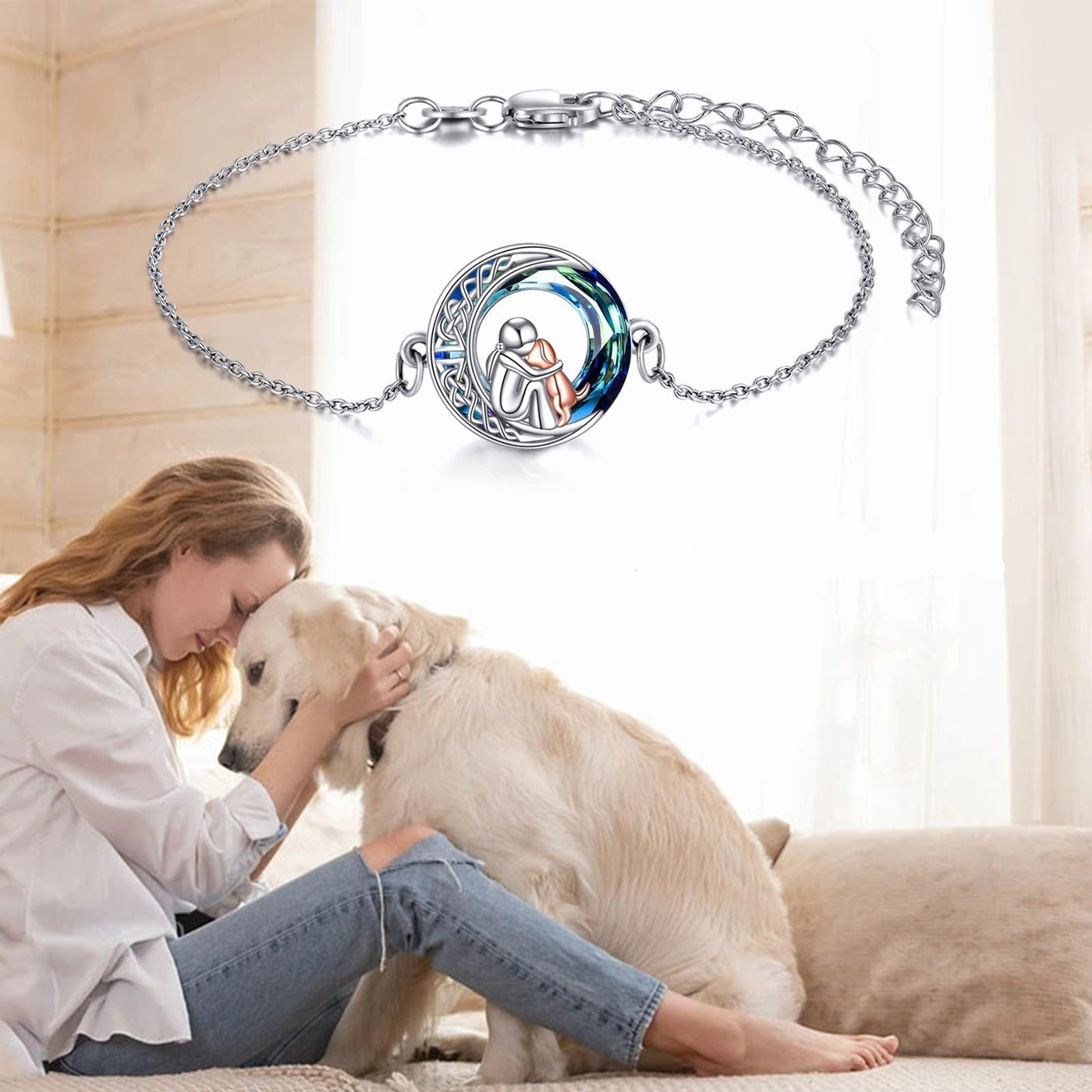 Adjustable Silver Dog Charm Bracelet