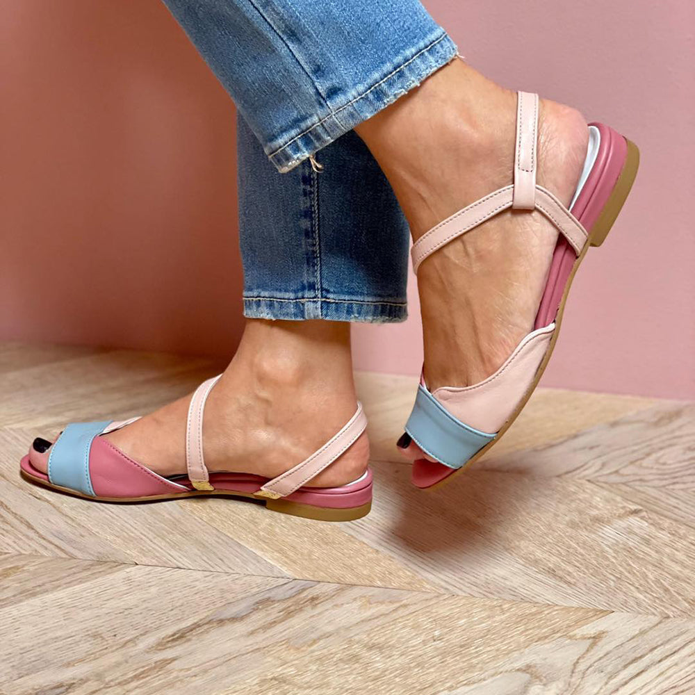 Roselina | Asymmetrical color-block pink sandals