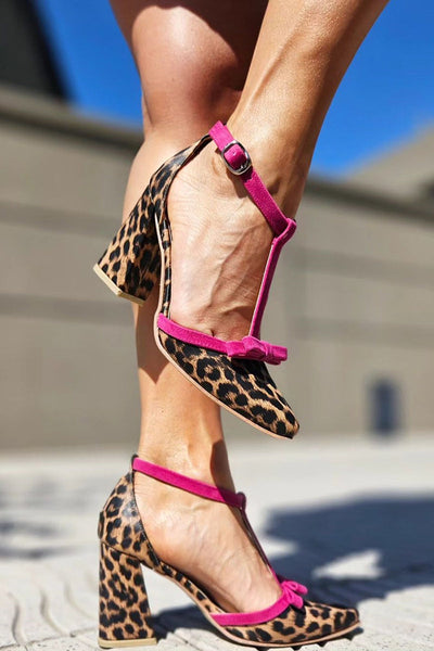 Leontina | Green leopard print sandals with colorful accents