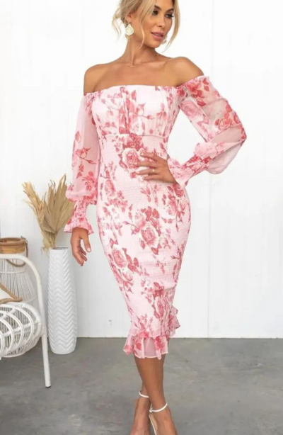 Dahlia - Stunning Off Shoulder Midi Dress