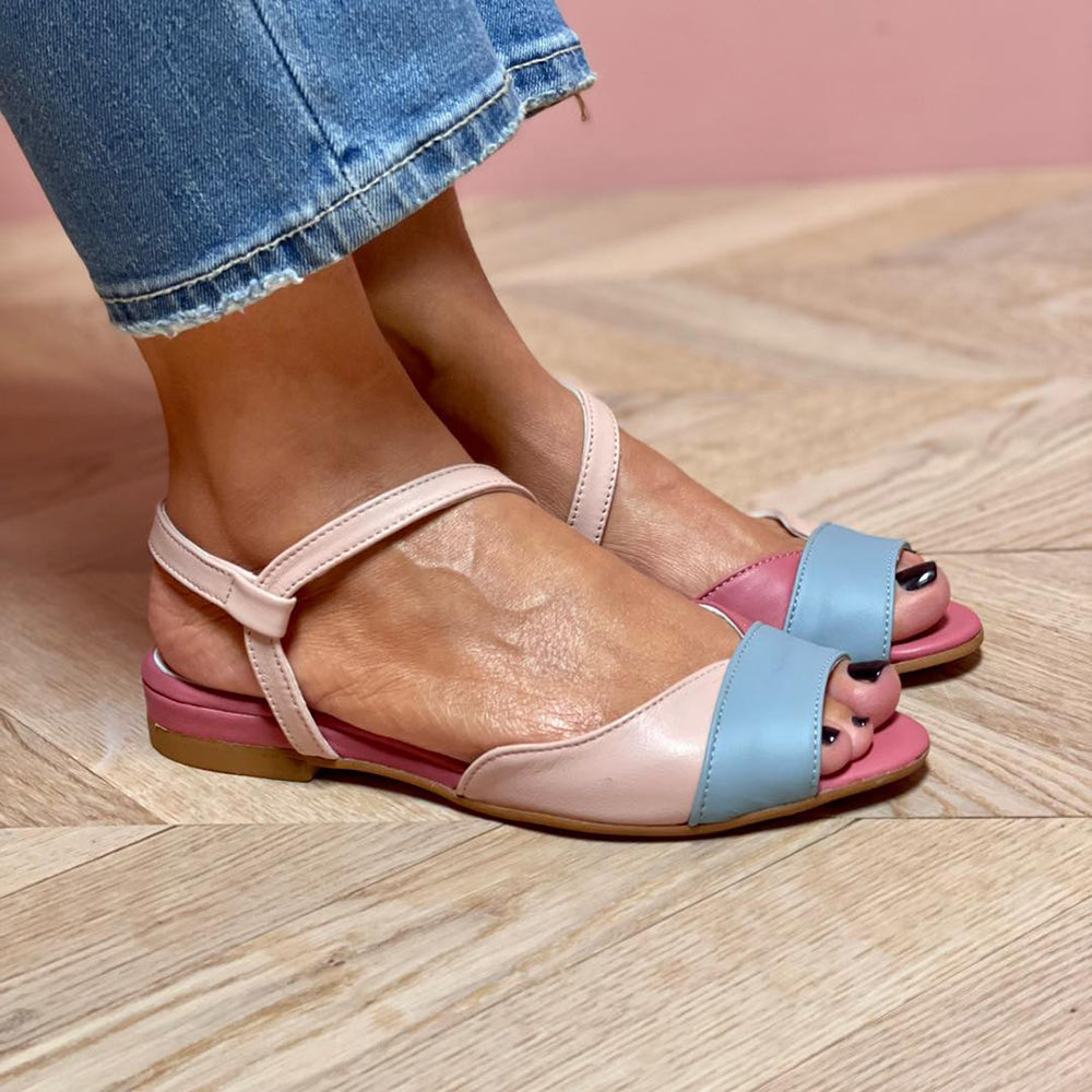 Roselina | Asymmetrical color-block pink sandals