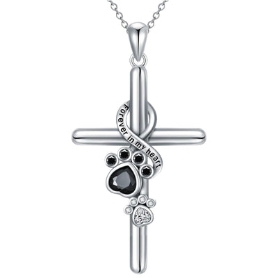 Silver Paw & Cross Necklace